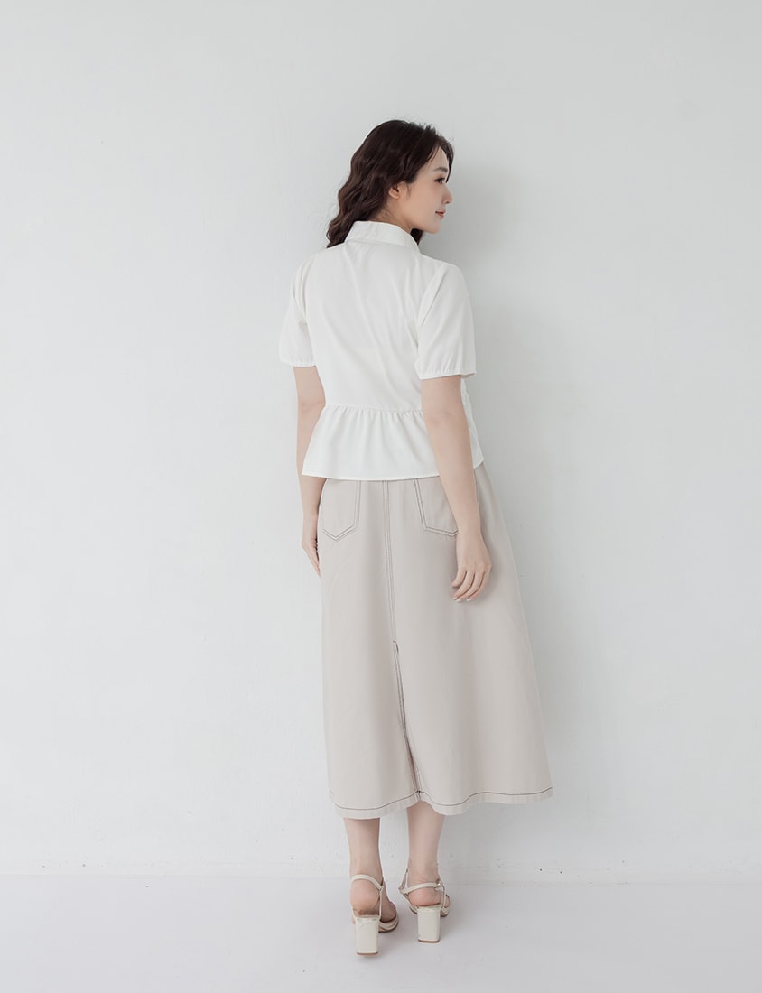 Contrast Stitch Back Slit A-Line Plus Size Maxi Skirt
