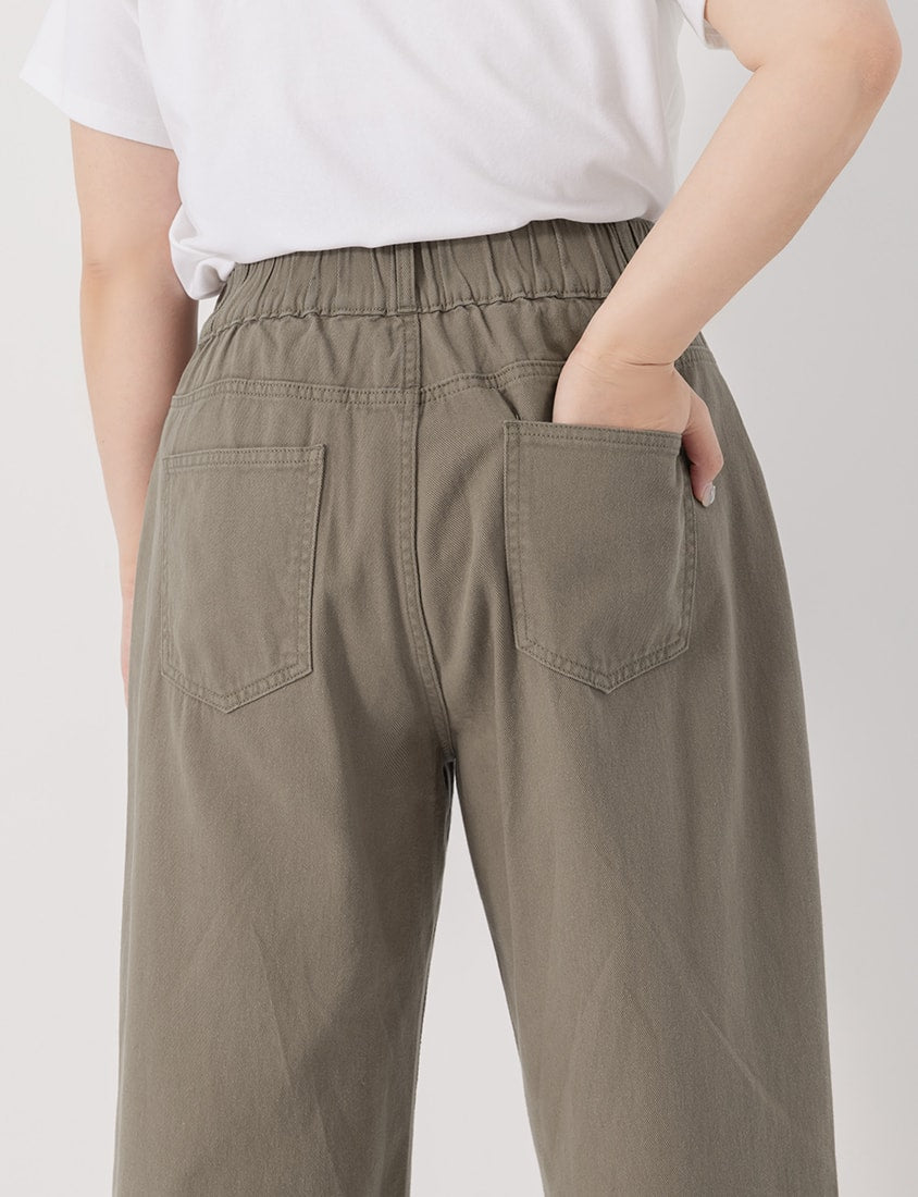 Slim Fit Wide Waistband Twill Plus Size Boyfriend Pants