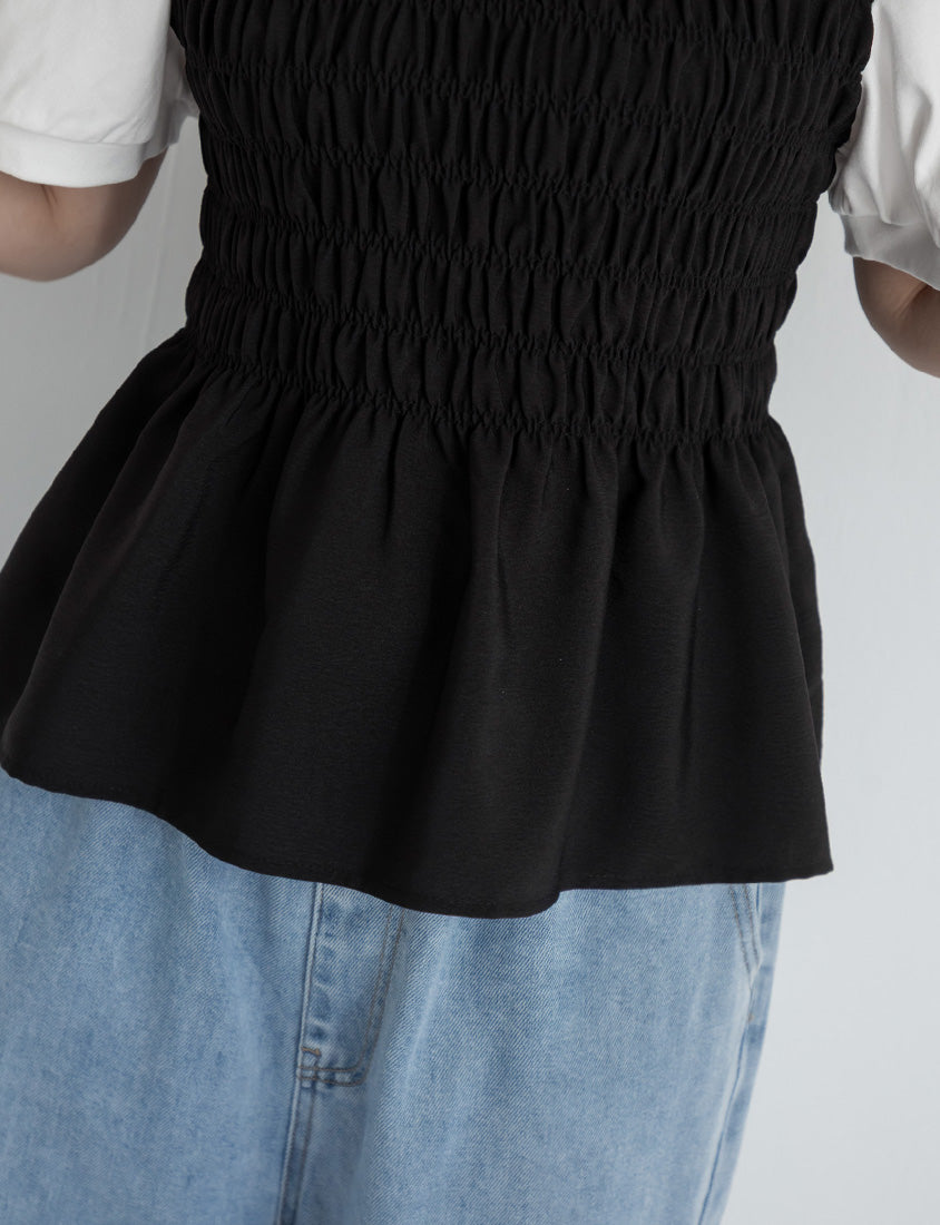 Sweet Crinkle Faux Two-Piece Short Sleeve Plus Size Top