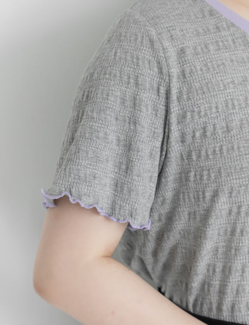 Bow Embroidery Ruffle Crinkle Plus Size Top