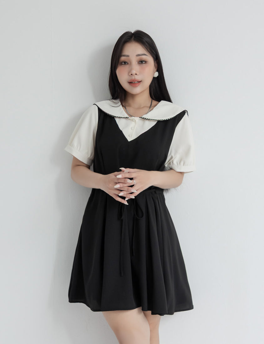 MISS. Preppy Faux Two Piece Collar Plus Size Mini Dress