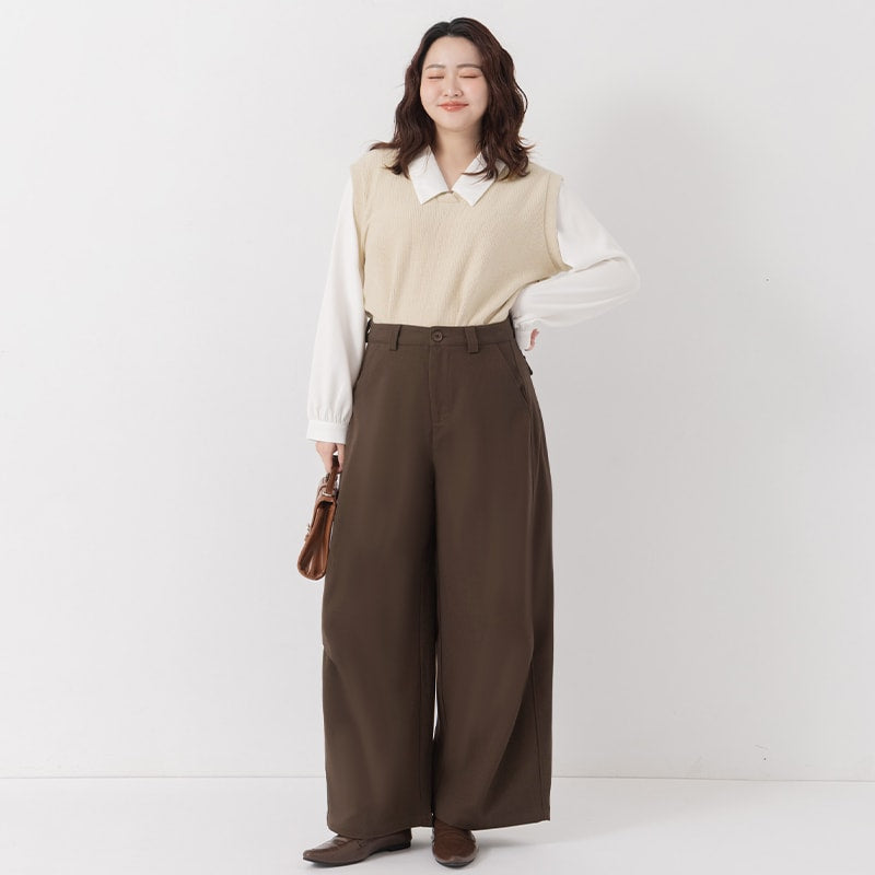 Elastic-Back Curved-Leg Plus Size Trousers
