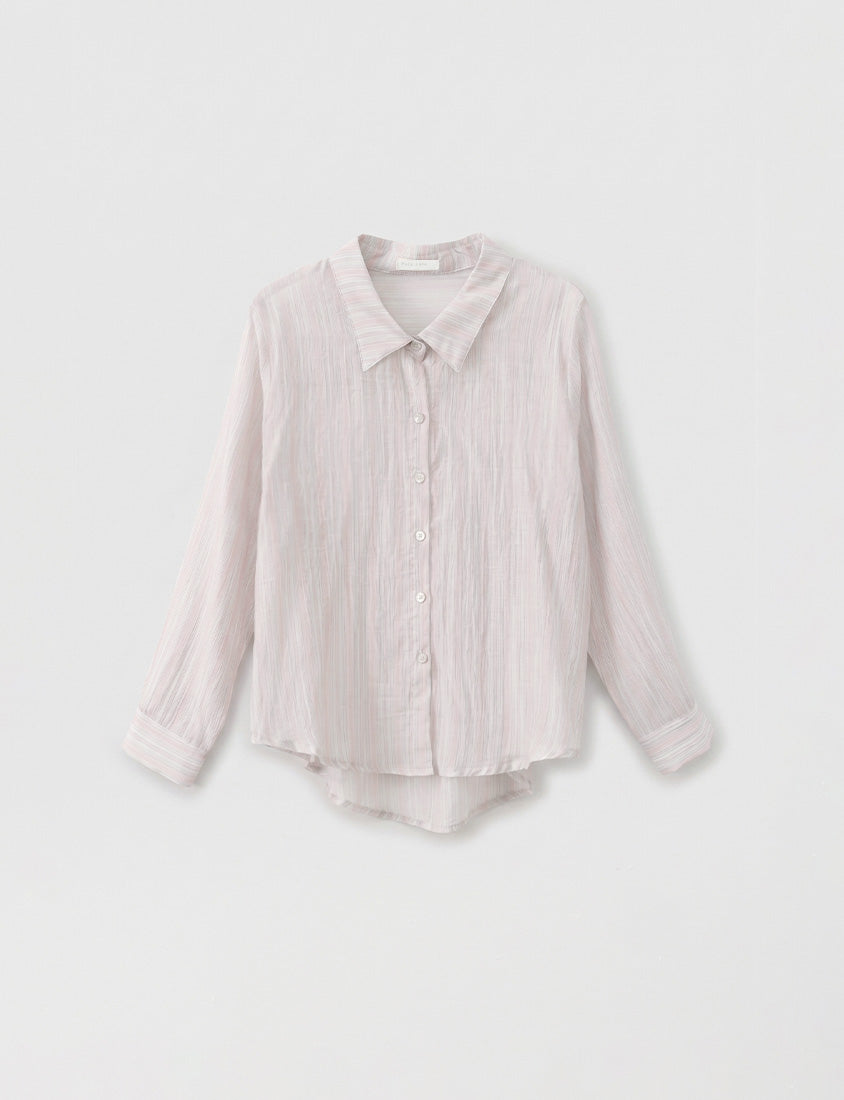 Sheer Color Stripe Long Sleeve Plus Size Shirt