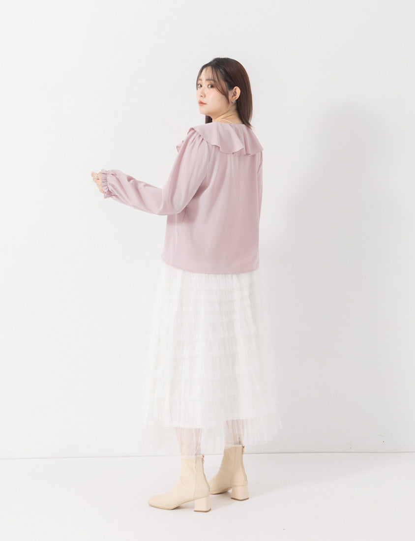 MISS. Soft Ruffle Collar Plus Size Puff Sleeve Top