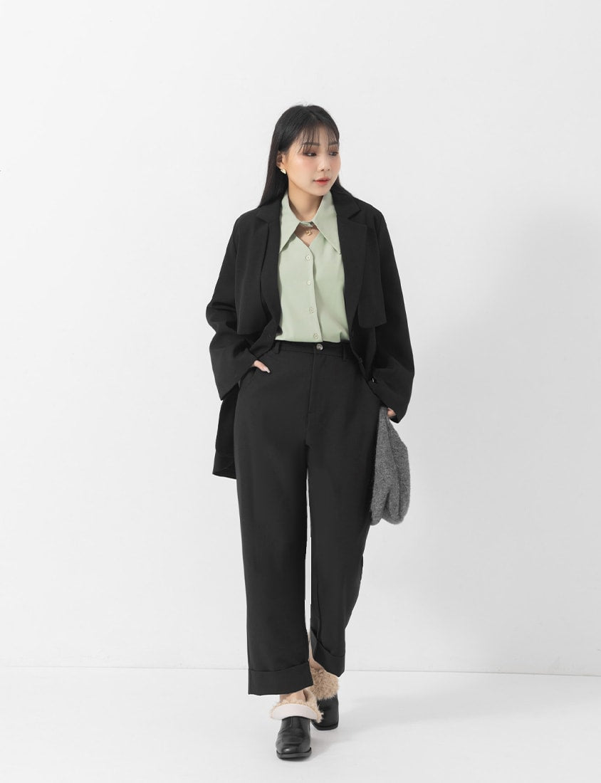 MISS. Boyfriend Style Cropped Cuffed Plus Size Tailored Pants