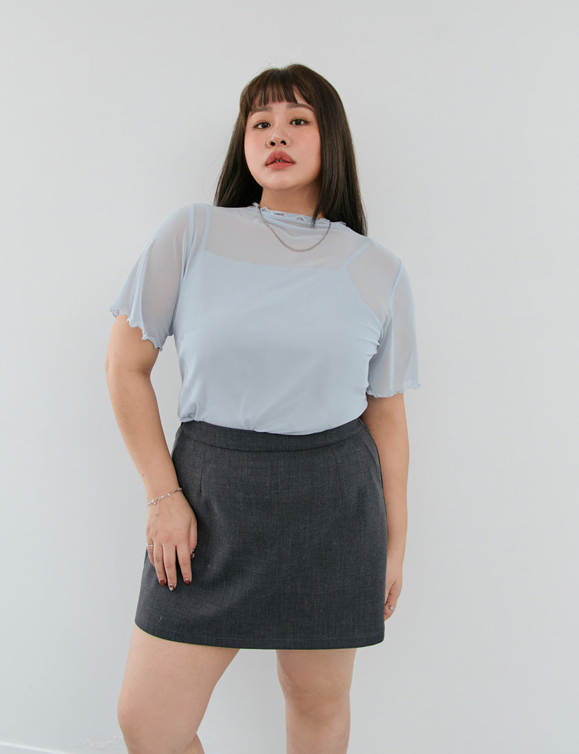MISS. Ruffle Trim Sheer Plus Size Short Sleeve Top