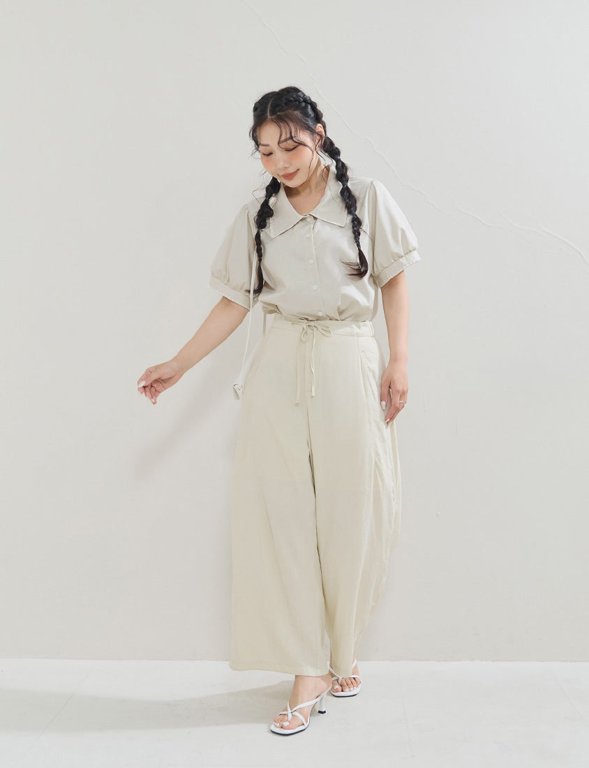 Contrast Embroidered Lace Puff Sleeve Plus Size Shirt