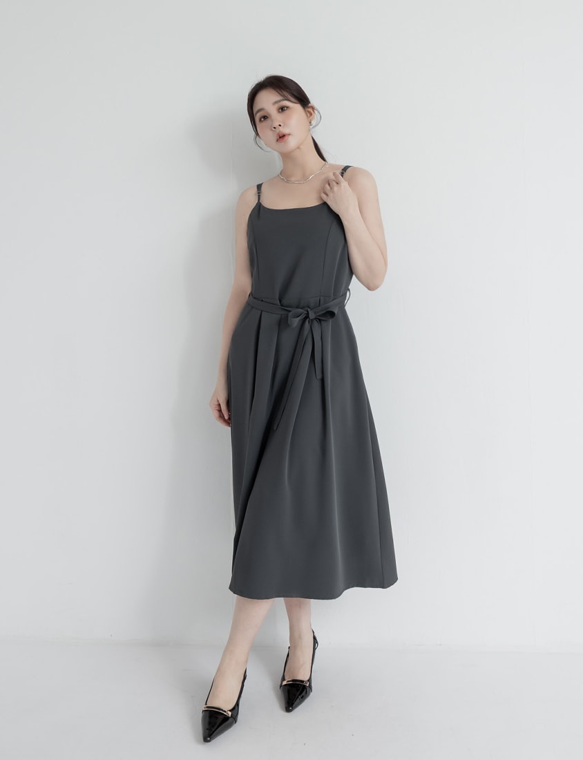 MISS. Silky Cool Refined Cami Strap Plus Size Maxi Dress (With Waist Belt)