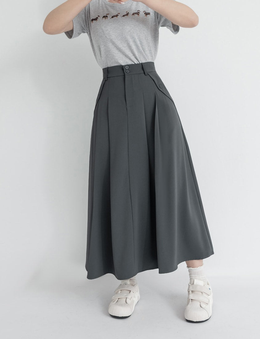 High Waist Double Button Pleated Chiffon Plus Size Skirt