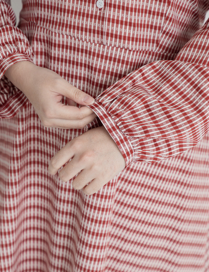 Contrast Cuban Collar Vintage Plaid Plus Size Maxi Dress