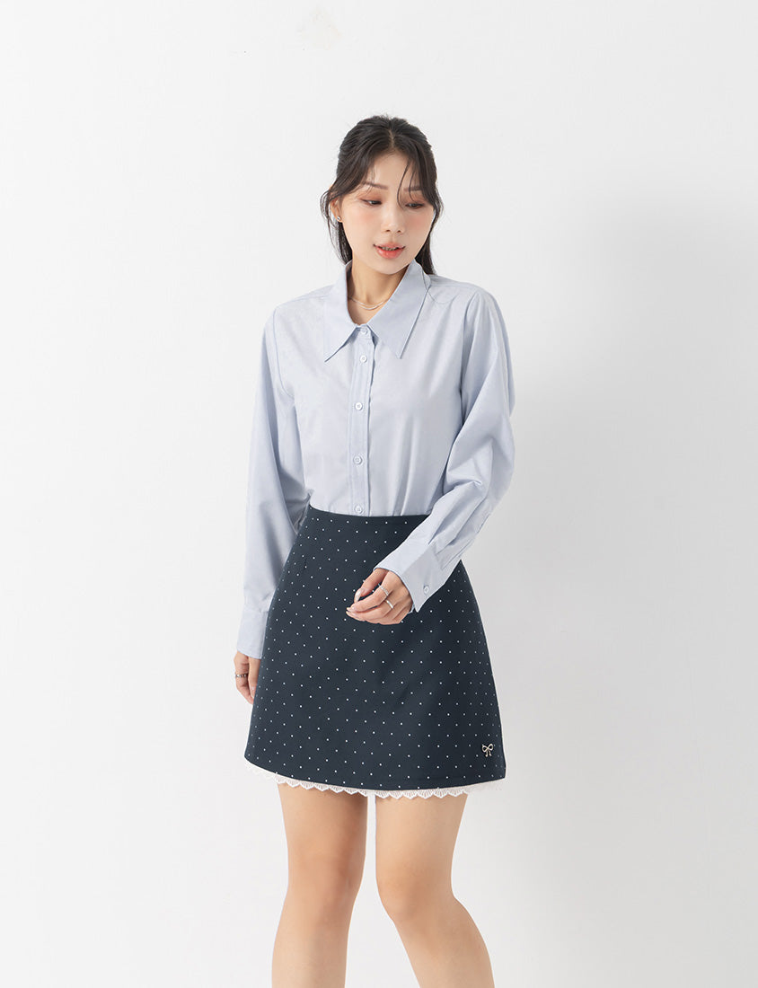 MISS. Easy-Care Contrast Color Long Sleeve Plus Size Shirt