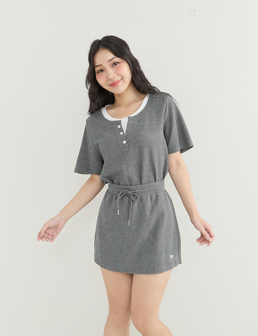 Waffle Knit Faux Two-Piece Plus Size Top