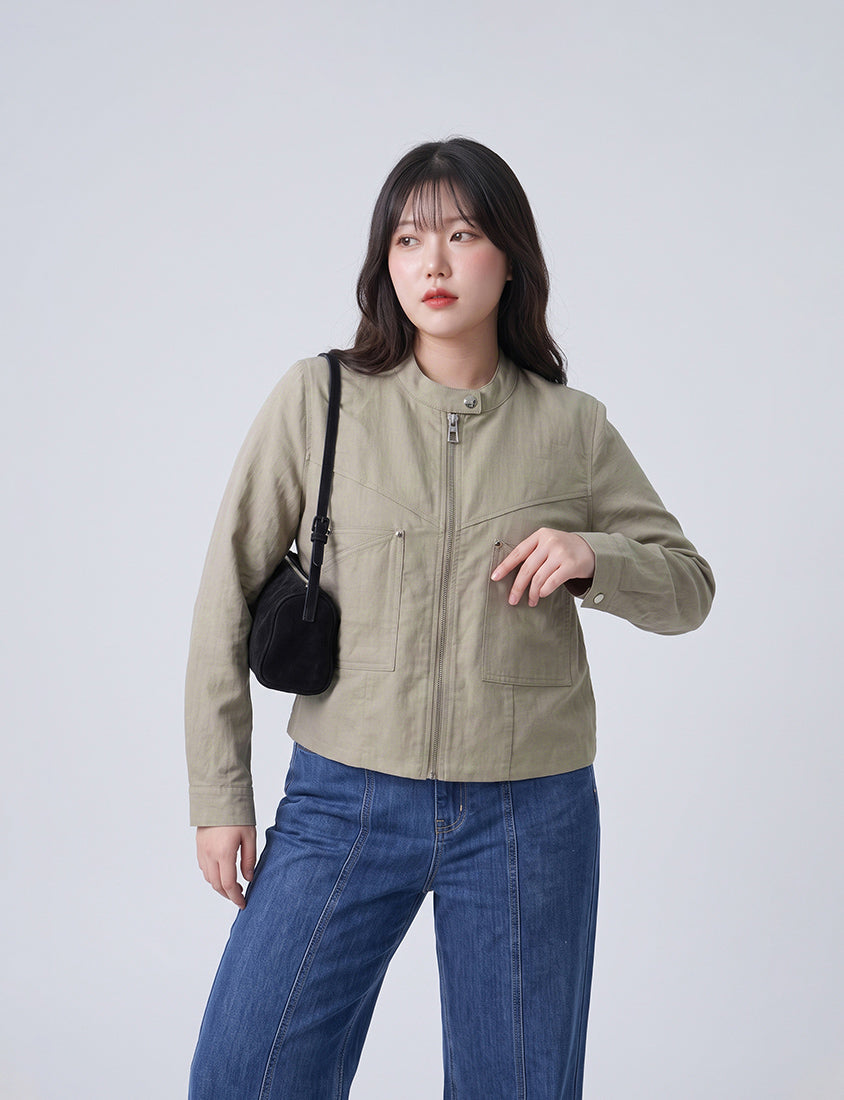 MUA! Lyocell Linen Contrast Stitch Plus Size Moto Jacket