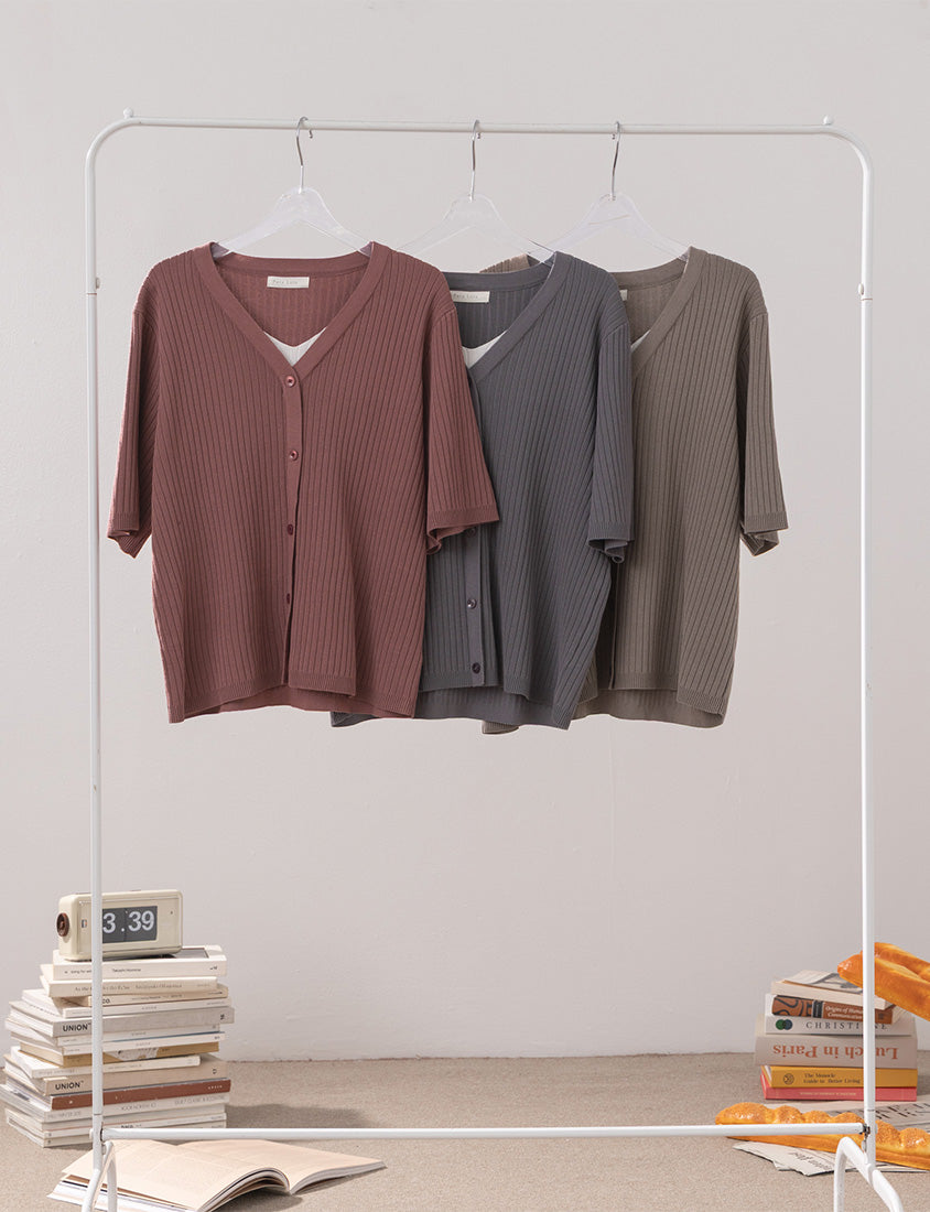 MISS. Minimal Faux Two-Piece Button-Front Knit Plus Size Top