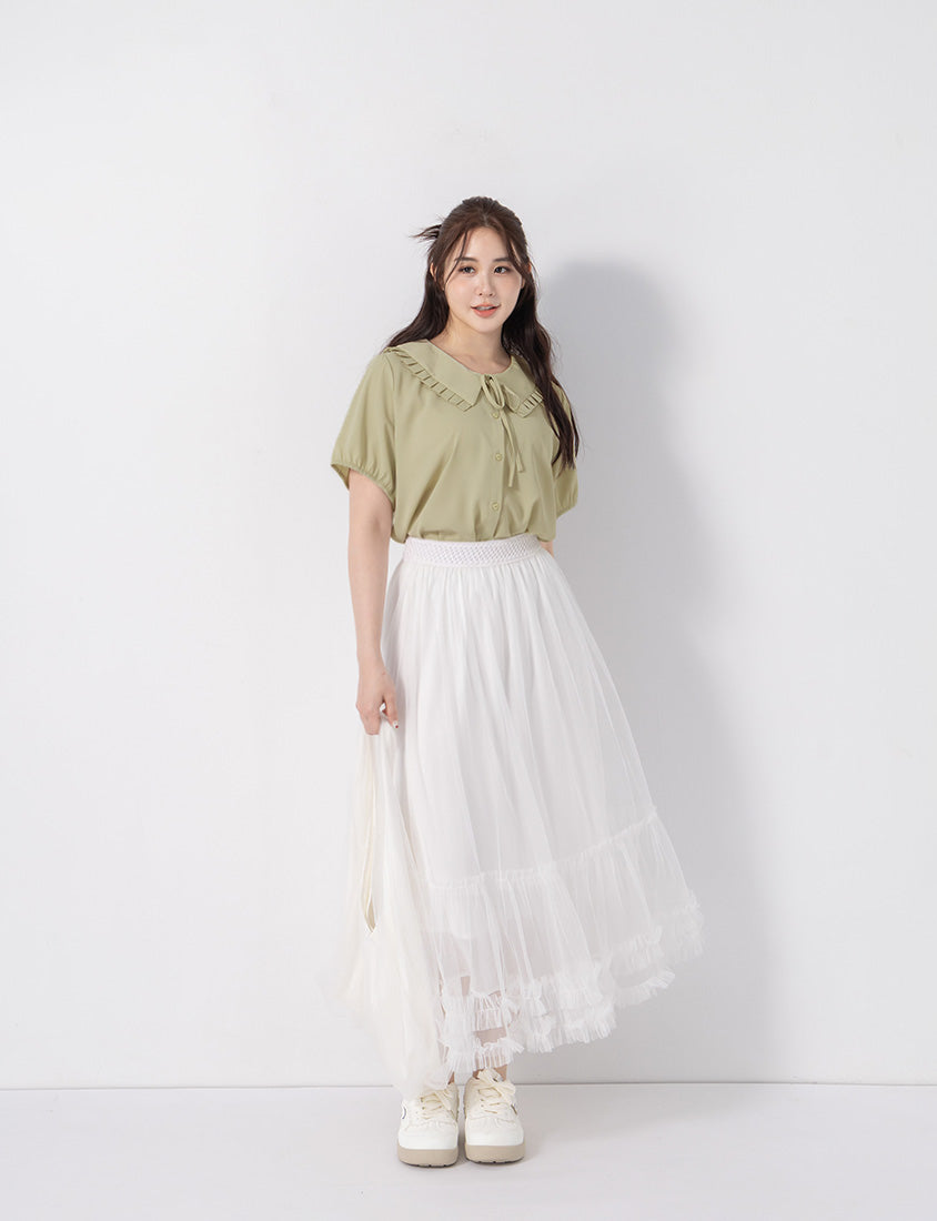Statement Oversized Collar Tie-Waist Chiffon Plus Size Blouse