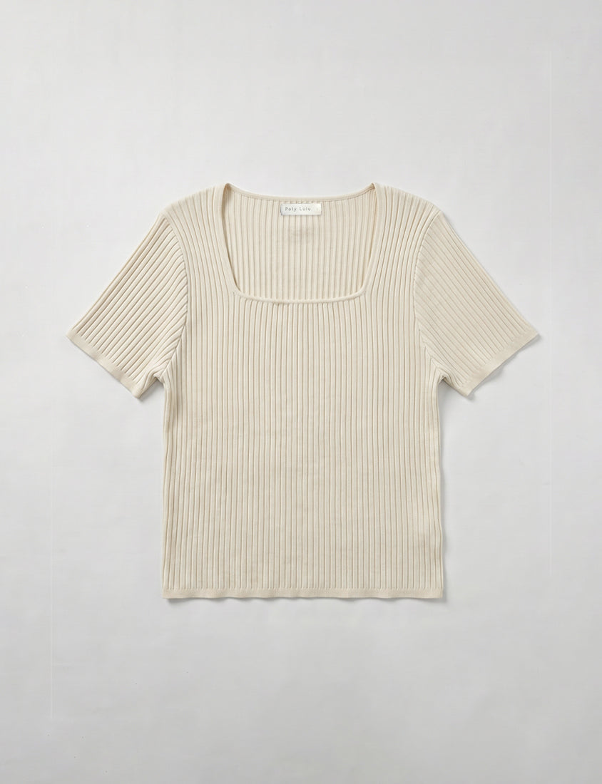 Classic Multicolor Square Neck Ribbed Knit Plus Size Top