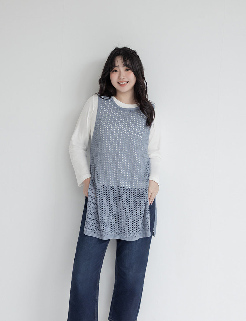 Japanese Style Layered Knit Cutout Plus Size Two-Piece Set