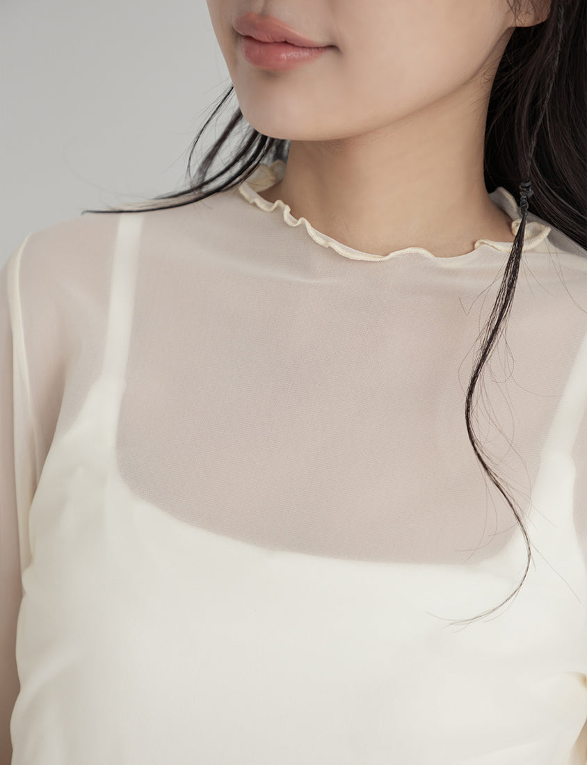 Versatile Ruffle Trim Sheer Long Sleeve Plus Size Top