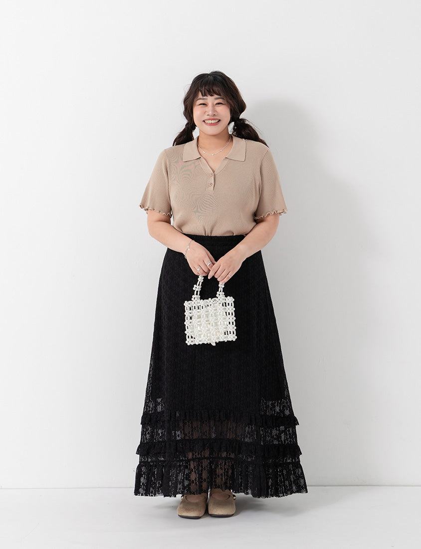 MISS. Polo Collar Ribbed Knit Plus Size Top