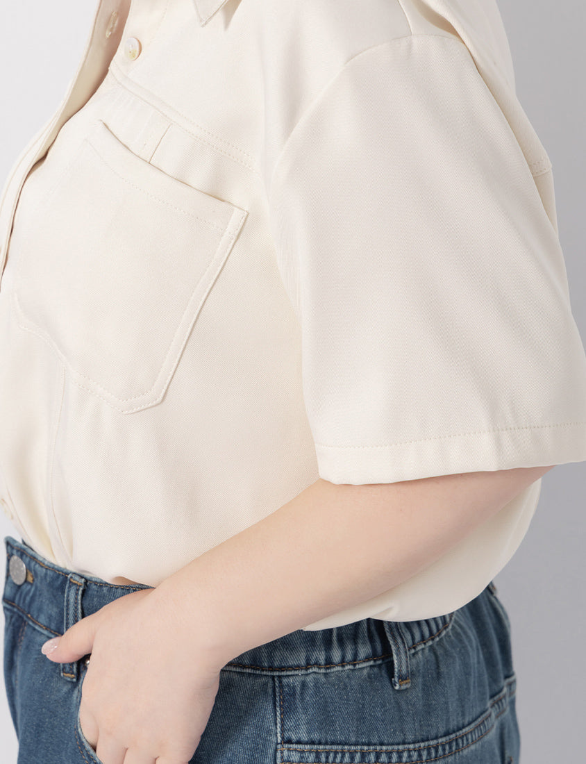 Double Pocket Twill Shell Button Plus Size Shirt