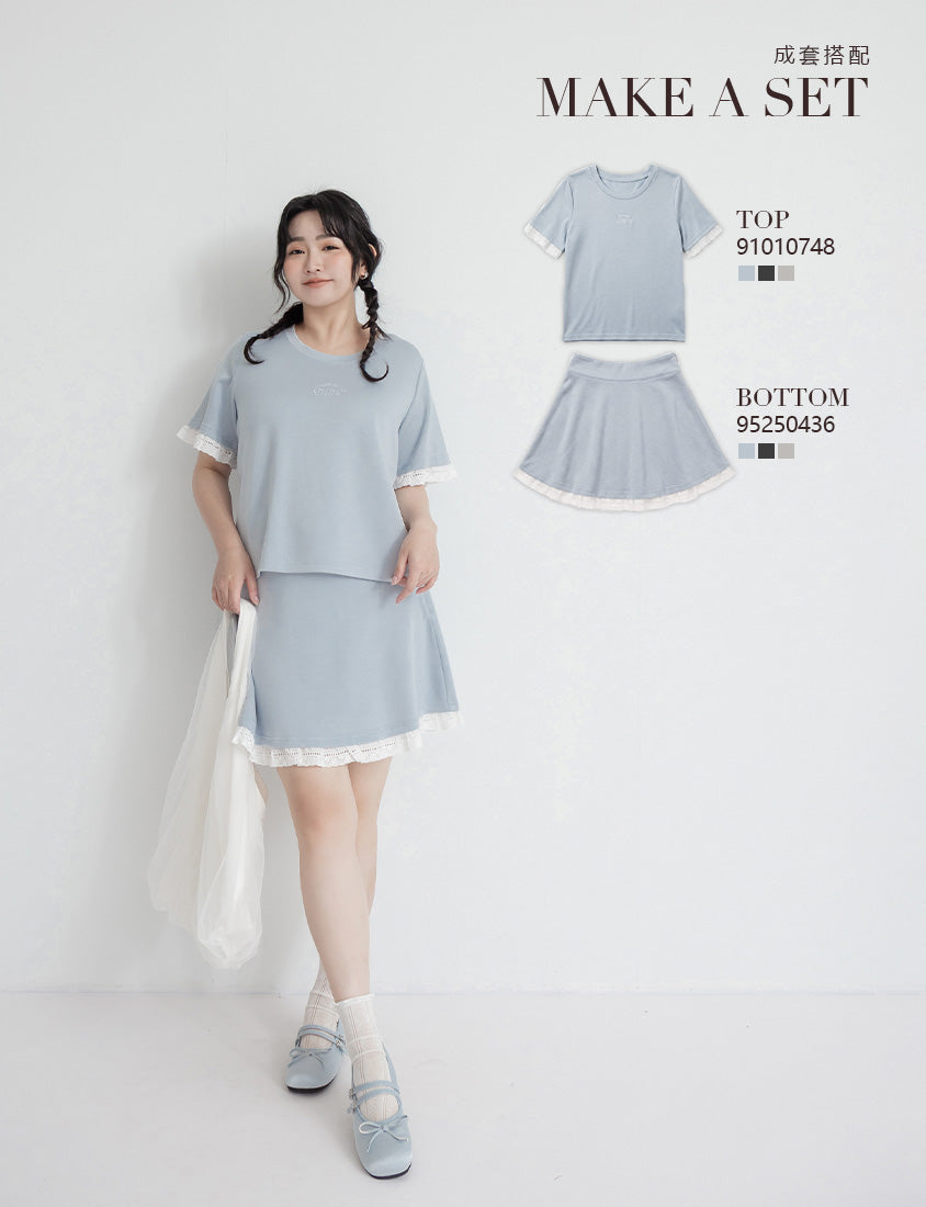 Lace Trim Floral Cloud Cotton Plus Size Tee