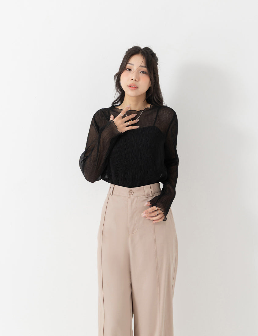 MISS. Lyocell Twill Topstitched Plus Size Trousers
