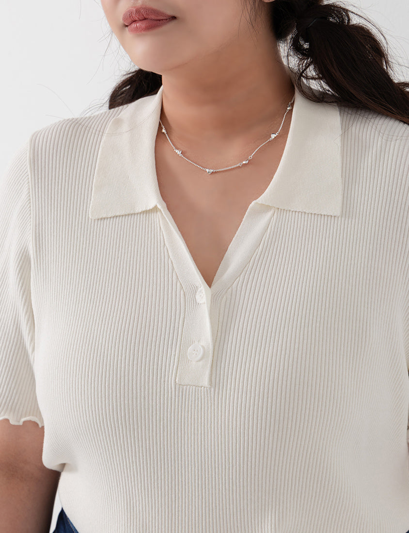 MISS. Polo Collar Ribbed Knit Plus Size Top