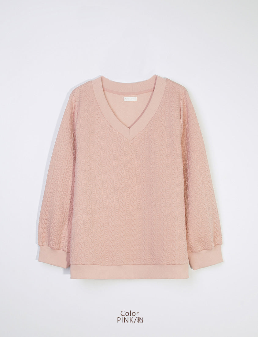 Korean Style V-Neck Embossed Cable Plus Size Sweater