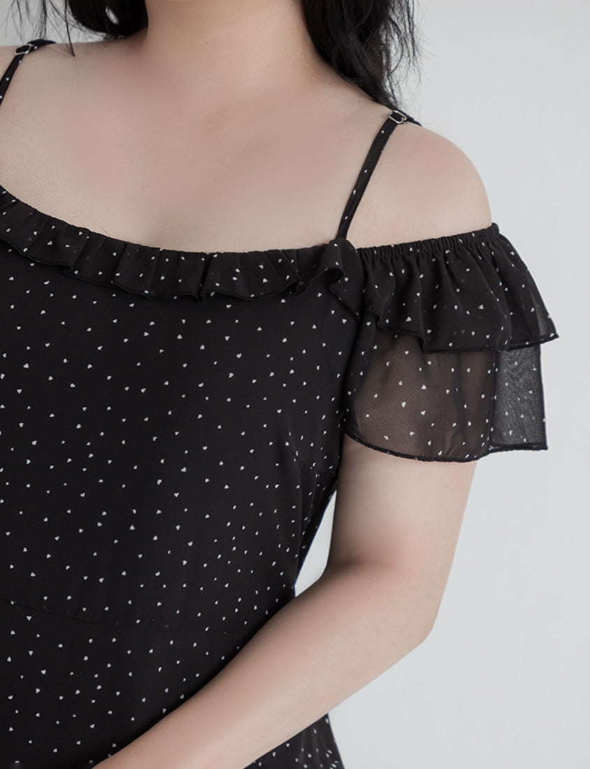 Heart Print Off-Shoulder Plus Size Cami Maxi Dress