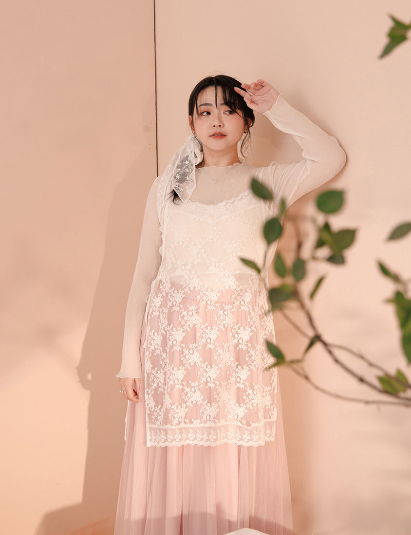 MISS. Lace Embroidered Side-Tie Layering Plus Size Vest