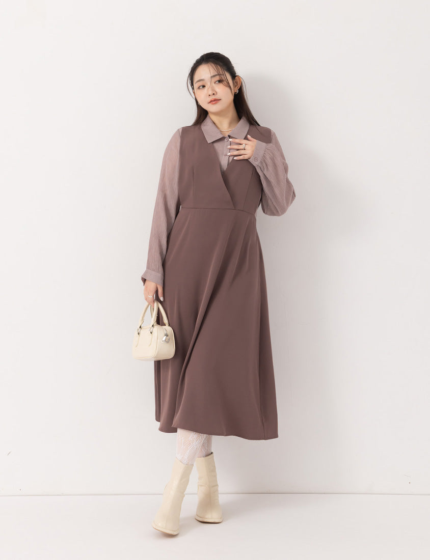 MISS. Elegant Faux Layered Cross-Pleated Plus Size Maxi Dress