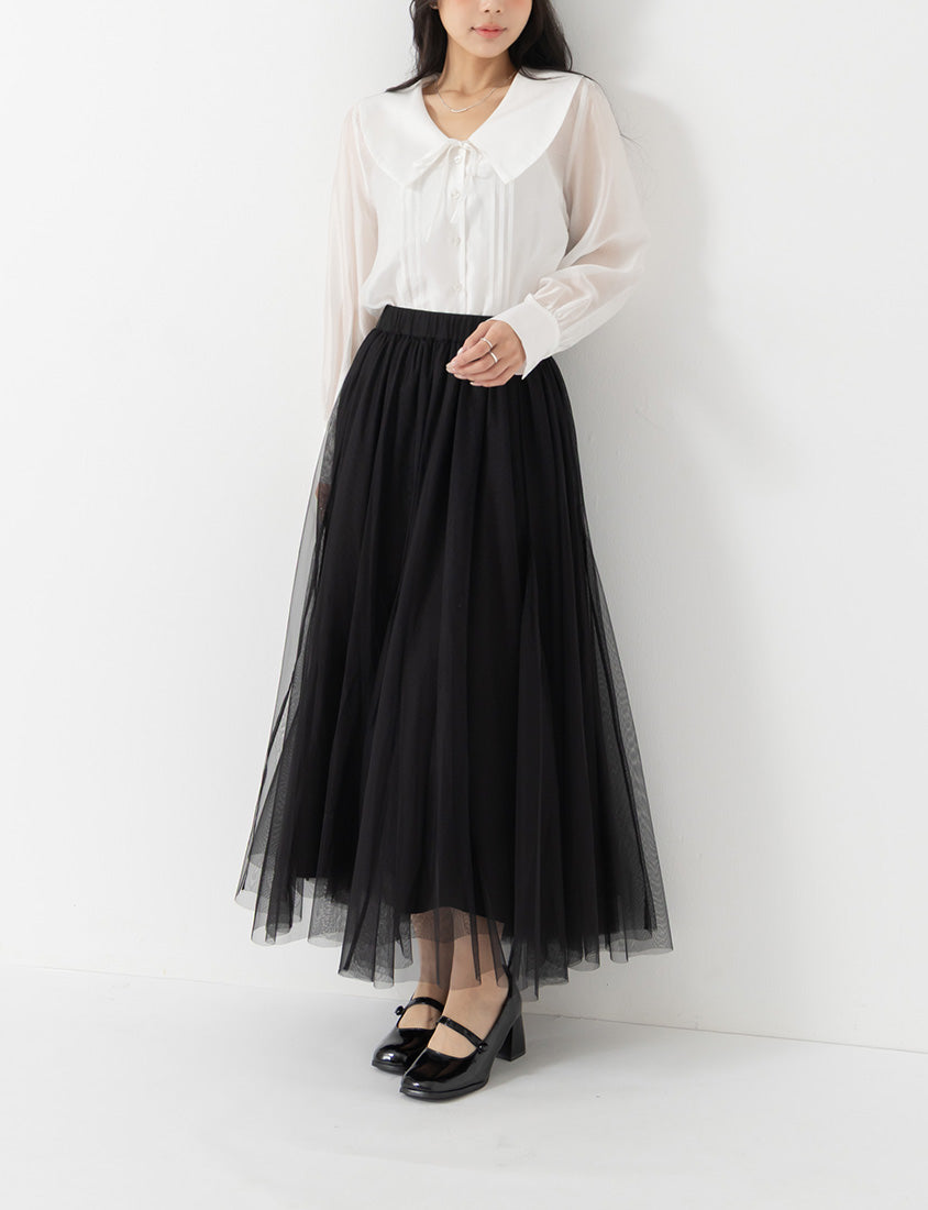 MISS. Elegant Flared Tiered Tulle Plus Size Maxi Skirt