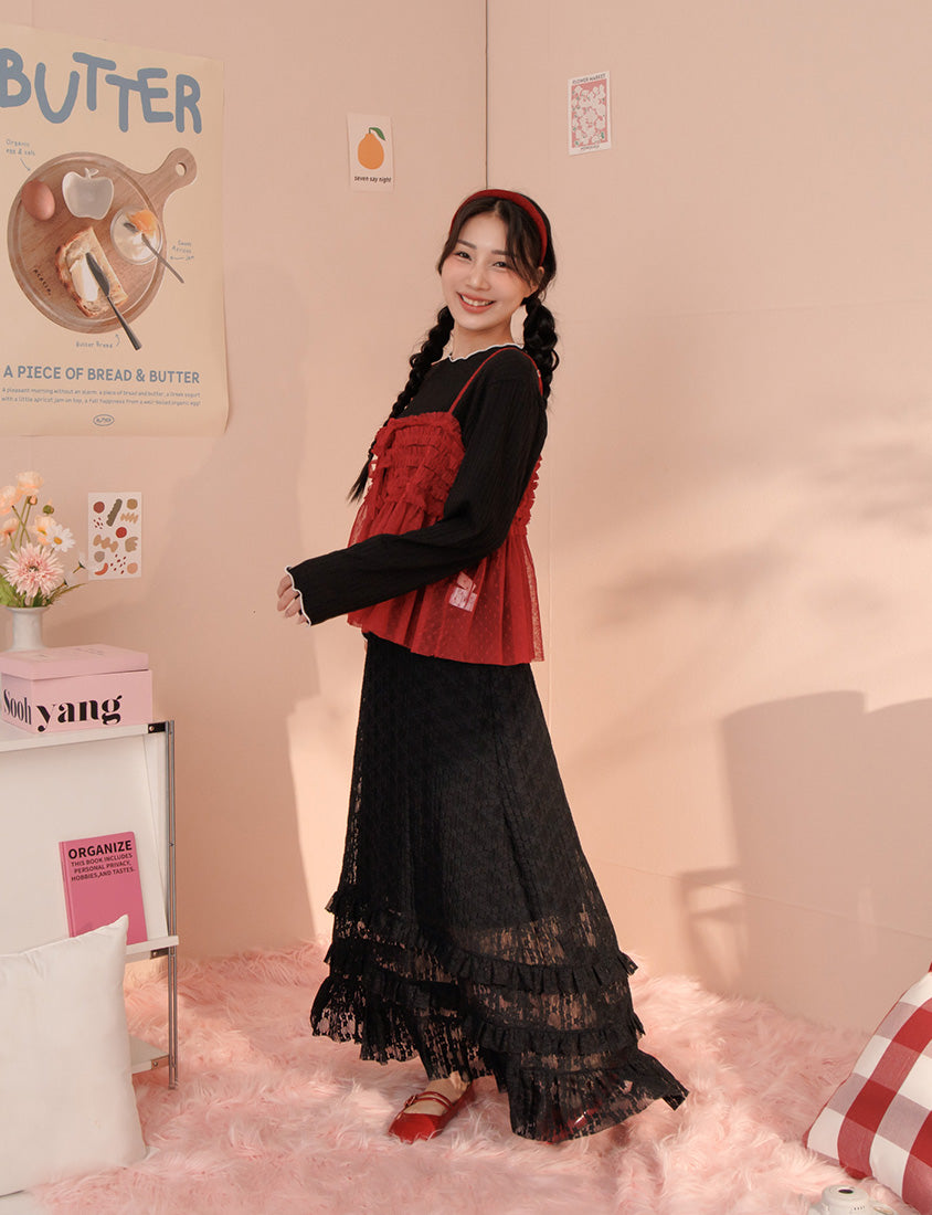 Romantic Floral Lace Tiered Plus Size Maxi Skirt