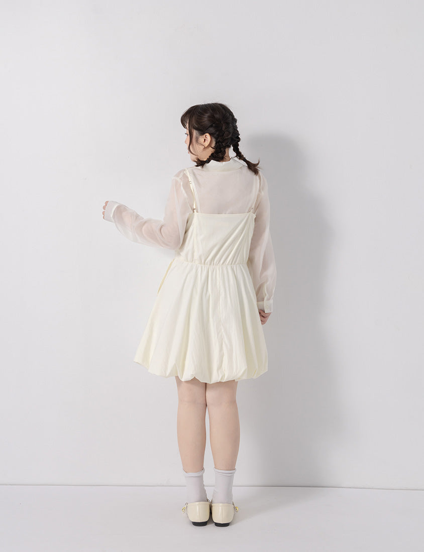Cute Bubble Hem Adjustable Strap Plus Size Mini Dress