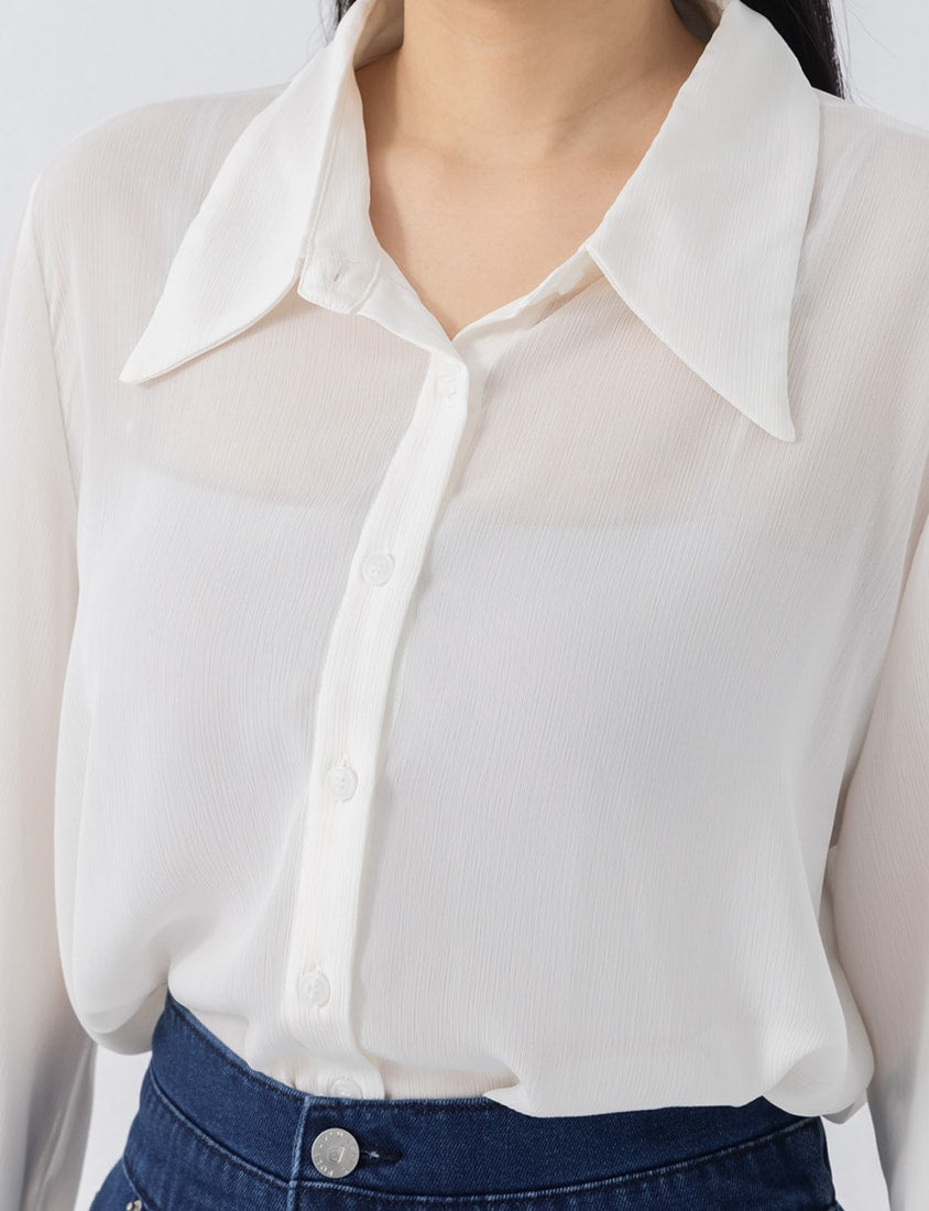 Sheer Crinkle Bell Sleeve Cropped Plus Size Shirt