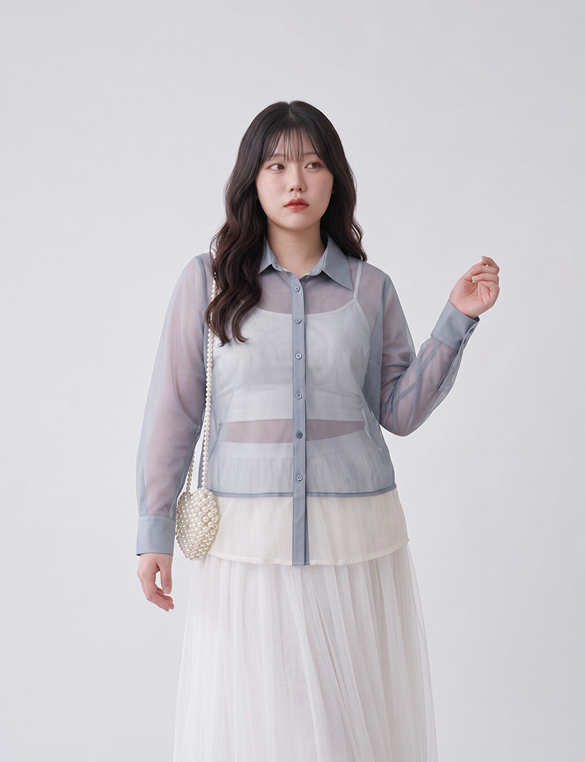 MISS. Japanese-Inspired Ethereal Sheer Layered Plus Size Shirt