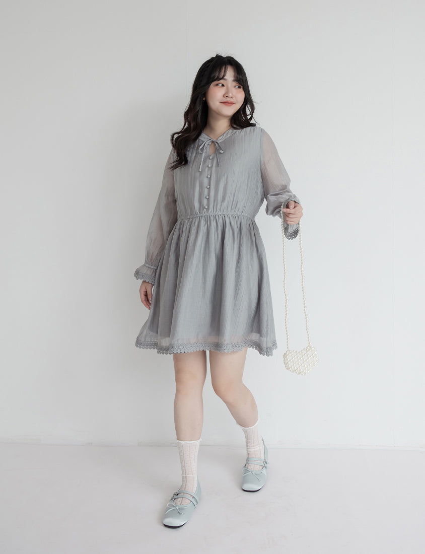 Vintage Lace Cinched Waist Plus Size Mini Dress