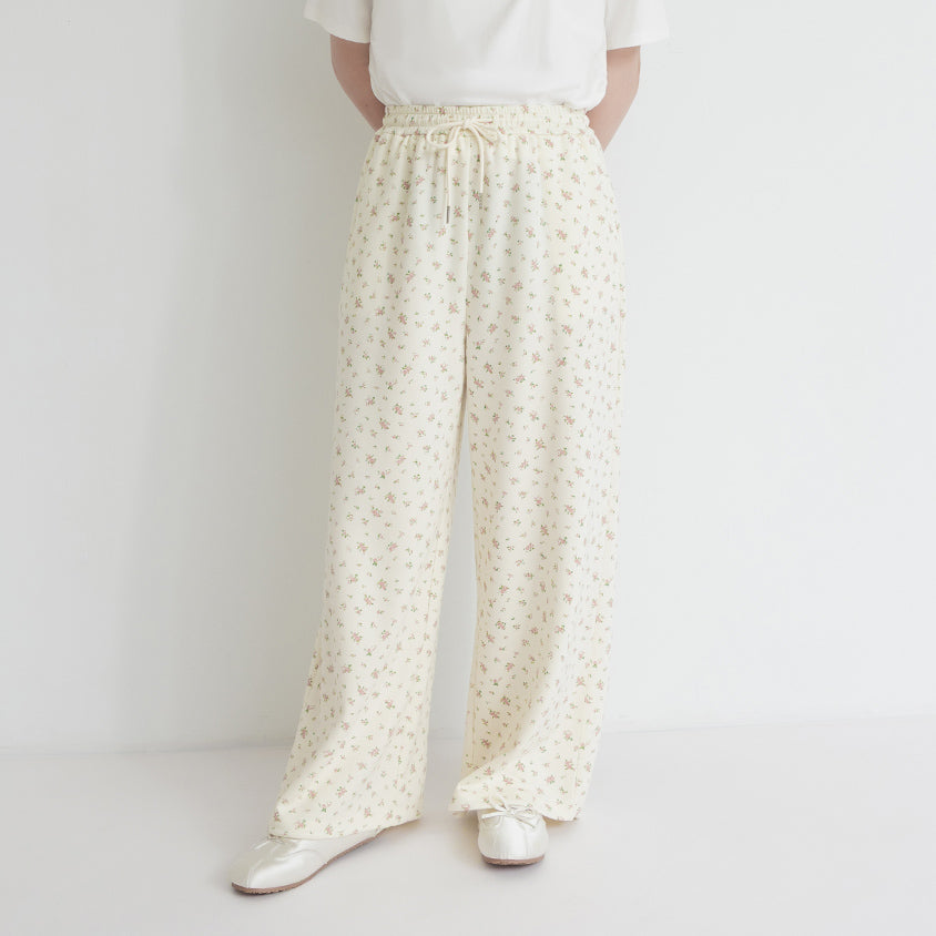 Floral Cloud Cotton Drawstring Plus Size Pants