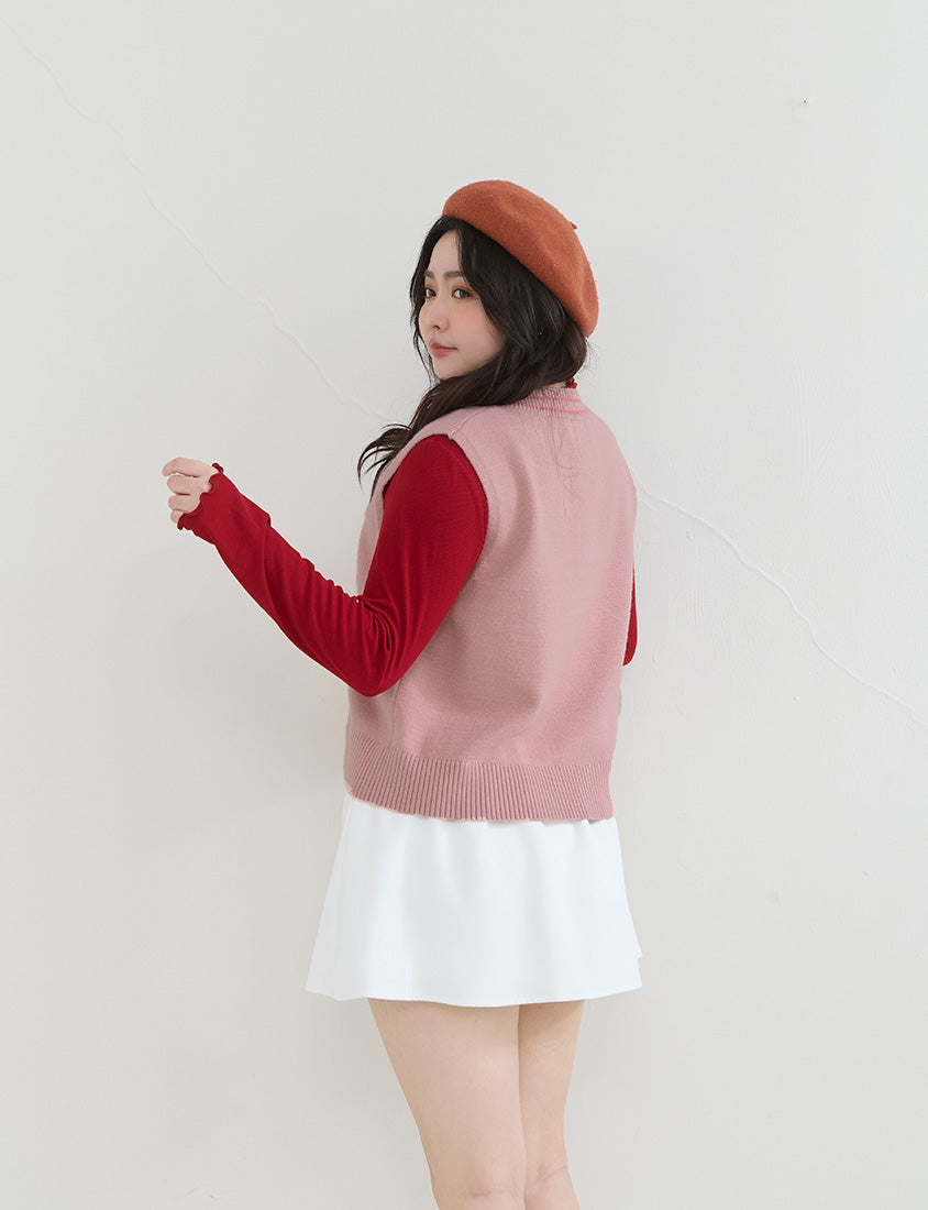 Preppy Cherry Embroidered Cropped Knit Plus Size Vest