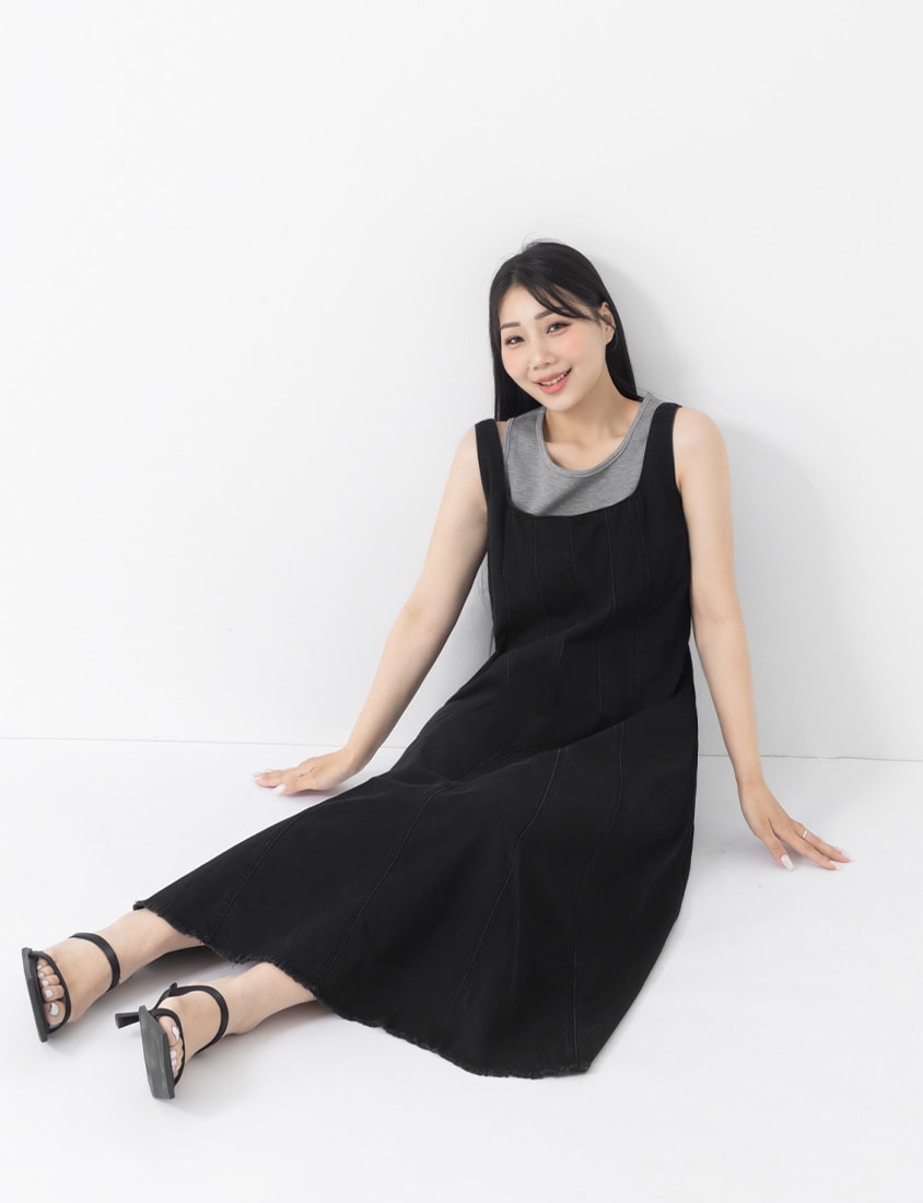 Tencel Silky Denim Square Neck Flare Plus Size Dress