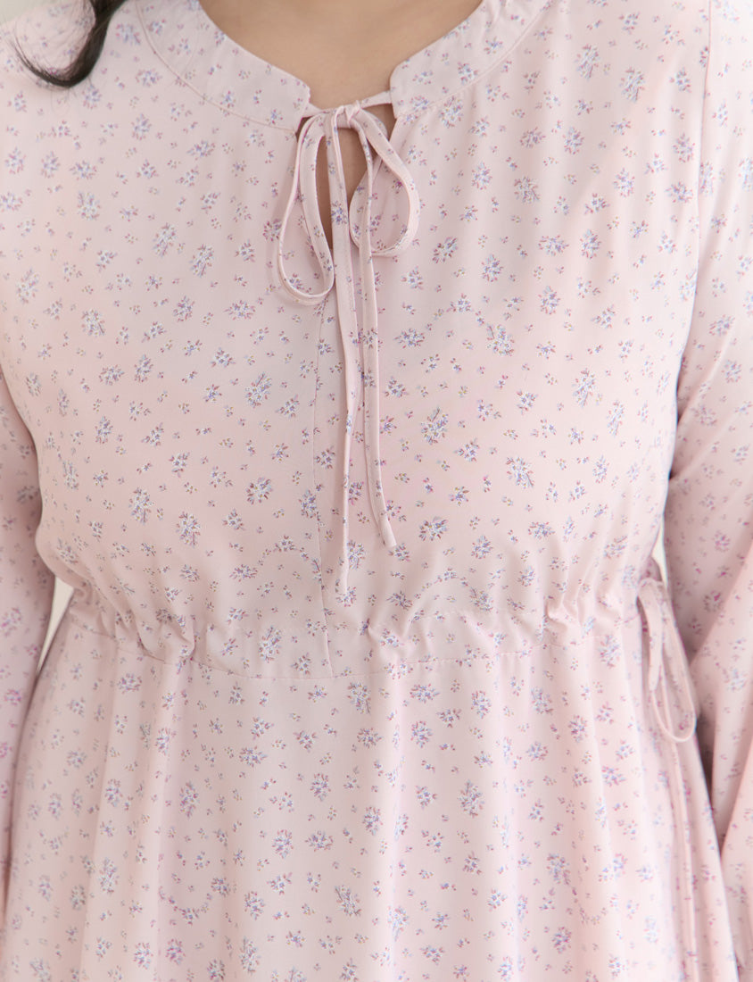 Early Spring Floral Tie-Front Long Sleeve Plus Size Mini Dress