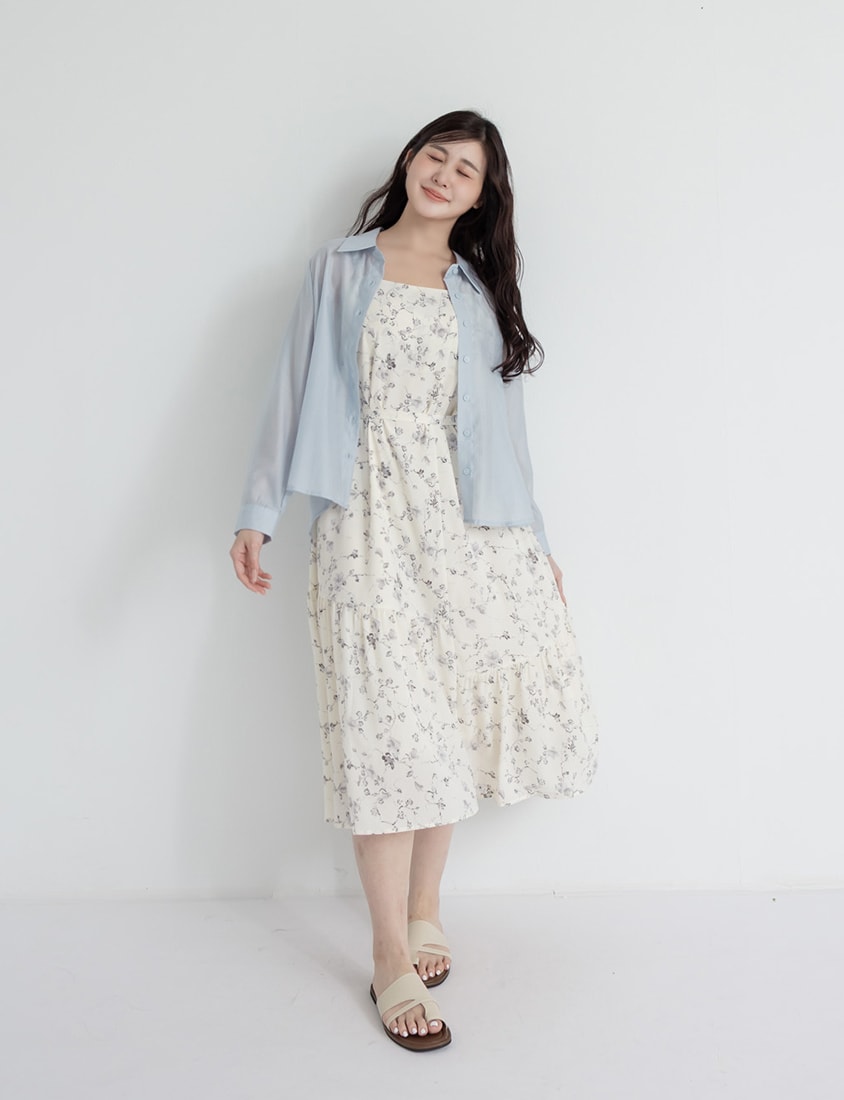Elegant Floral Cami Strap Plus Size Maxi Dress (With Belt)