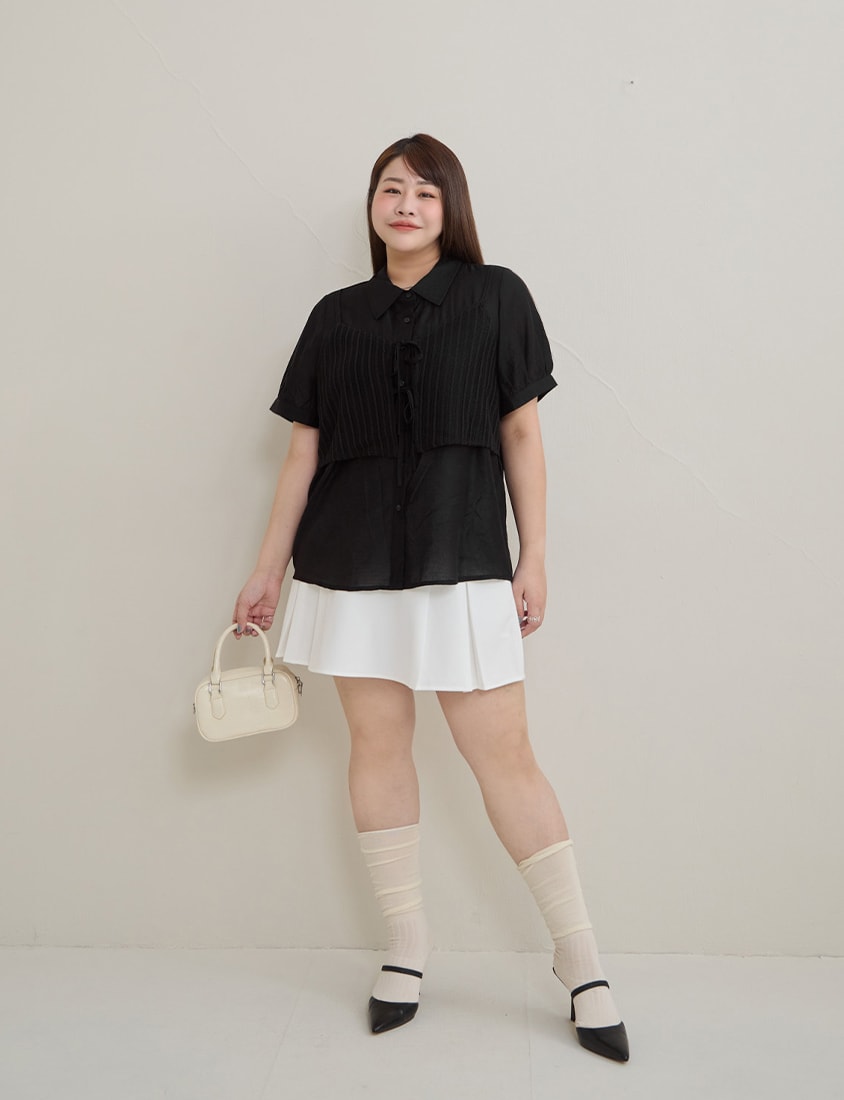 MISS. Faux Two Piece Sheer Plus Size Shirt