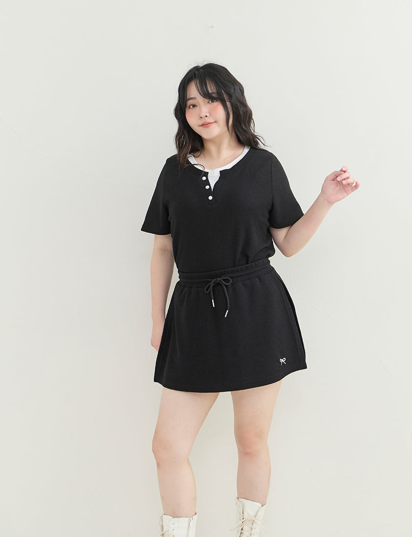 Waffle Knit Faux Two-Piece Plus Size Top