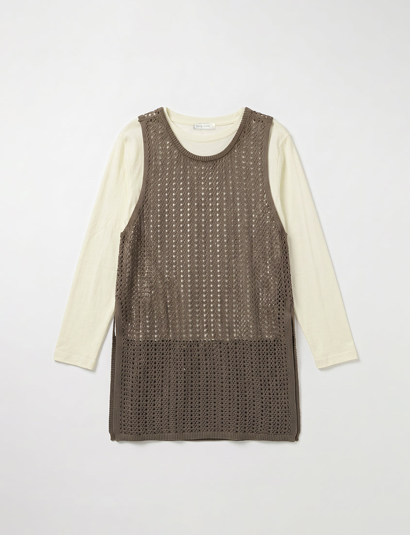 Japanese Style Layered Knit Cutout Plus Size Two-Piece Set