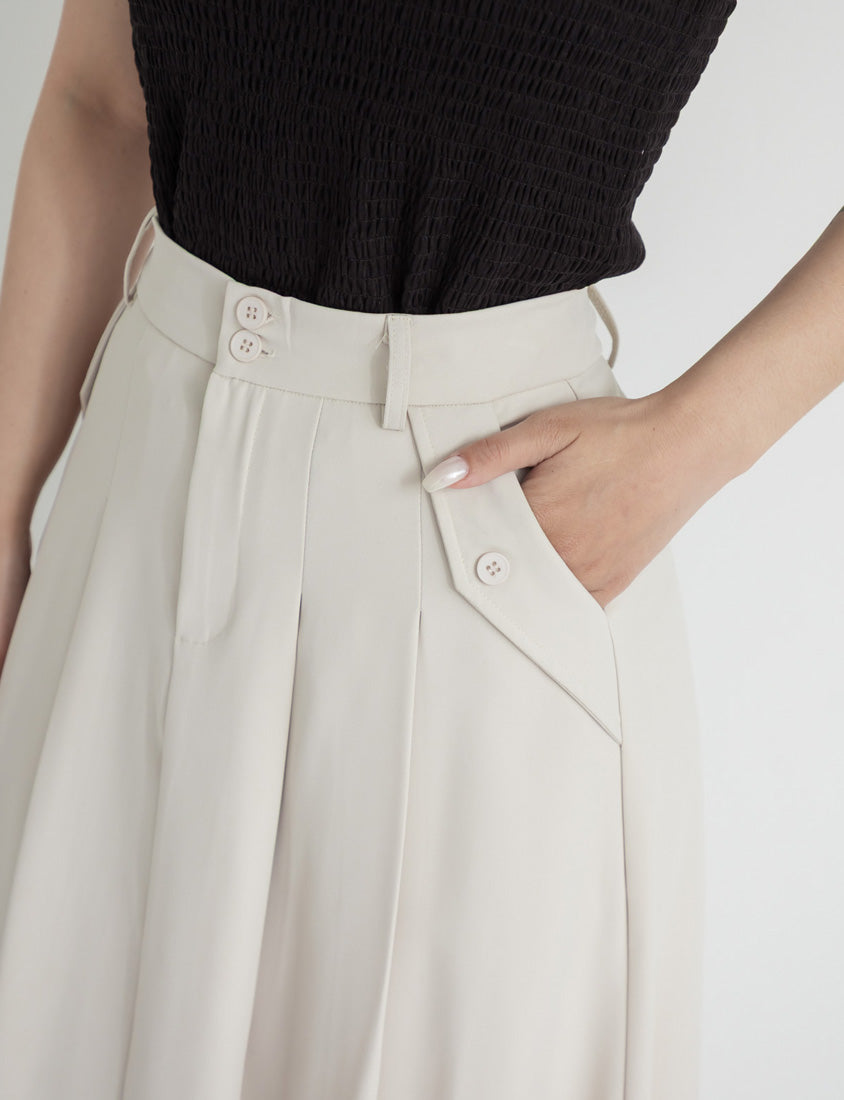 High Waist Double Button Pleated Chiffon Plus Size Skirt
