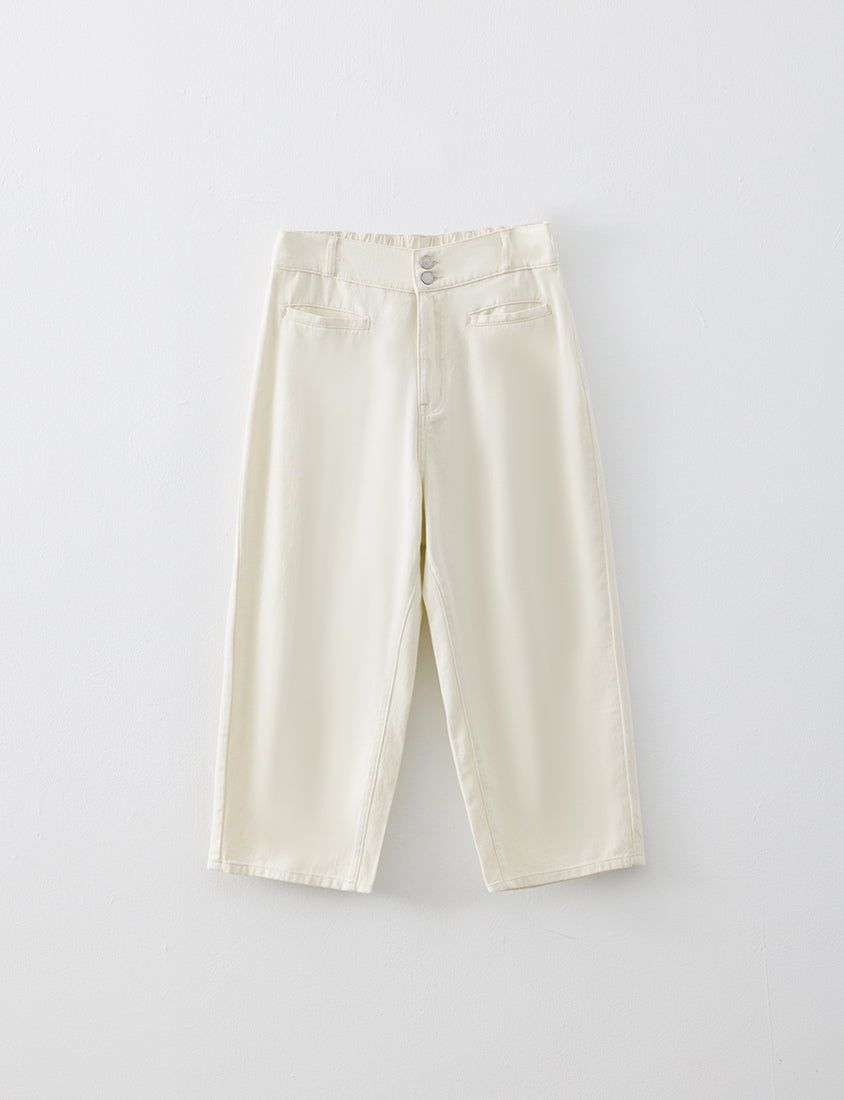 Slim Fit Wide Waistband Twill Plus Size Boyfriend Pants