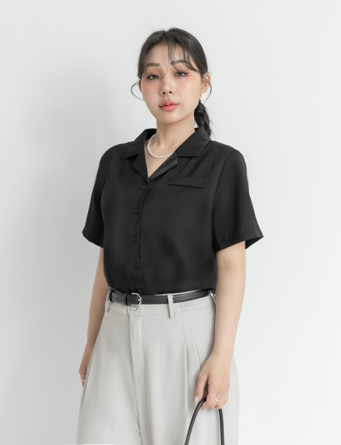 MISS. Minimal Textured Cuban Collar Plus Size Shirt