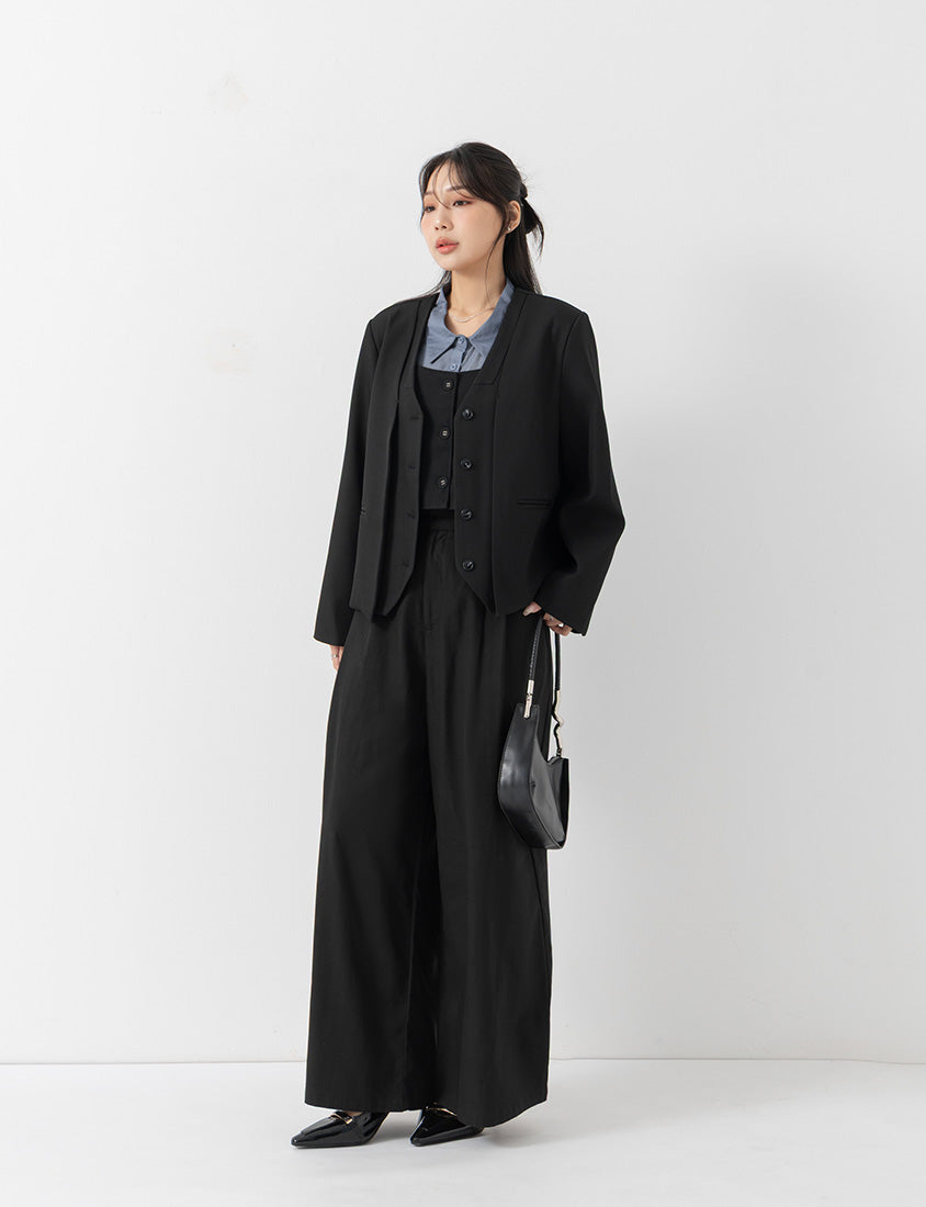 MISS. Chic Faux Two-Piece Collarless Suit Plus Size Jacket