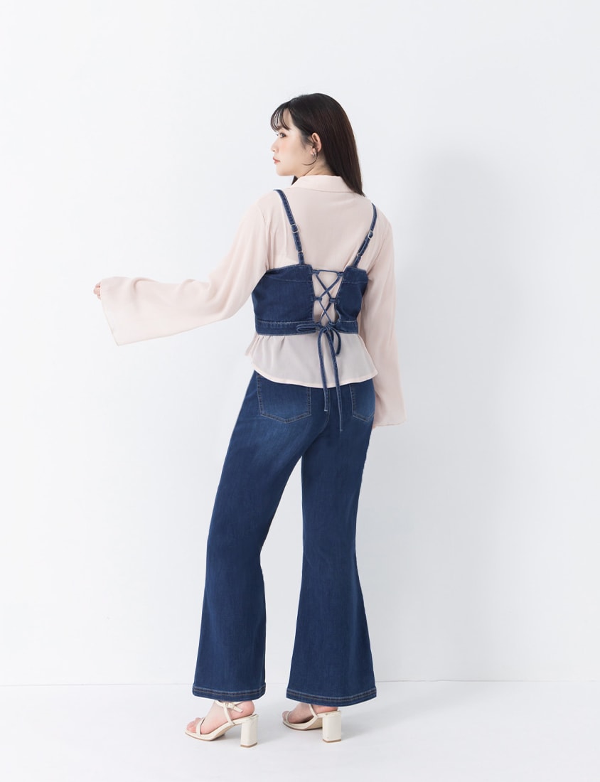 Sheer Crinkle Bell Sleeve Cropped Plus Size Shirt